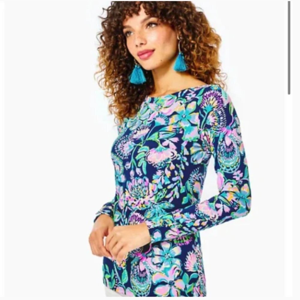 Lilly Pulitzer Aleah Long Seeved Top in High Tide Navy She's Got Sol M&L NWT